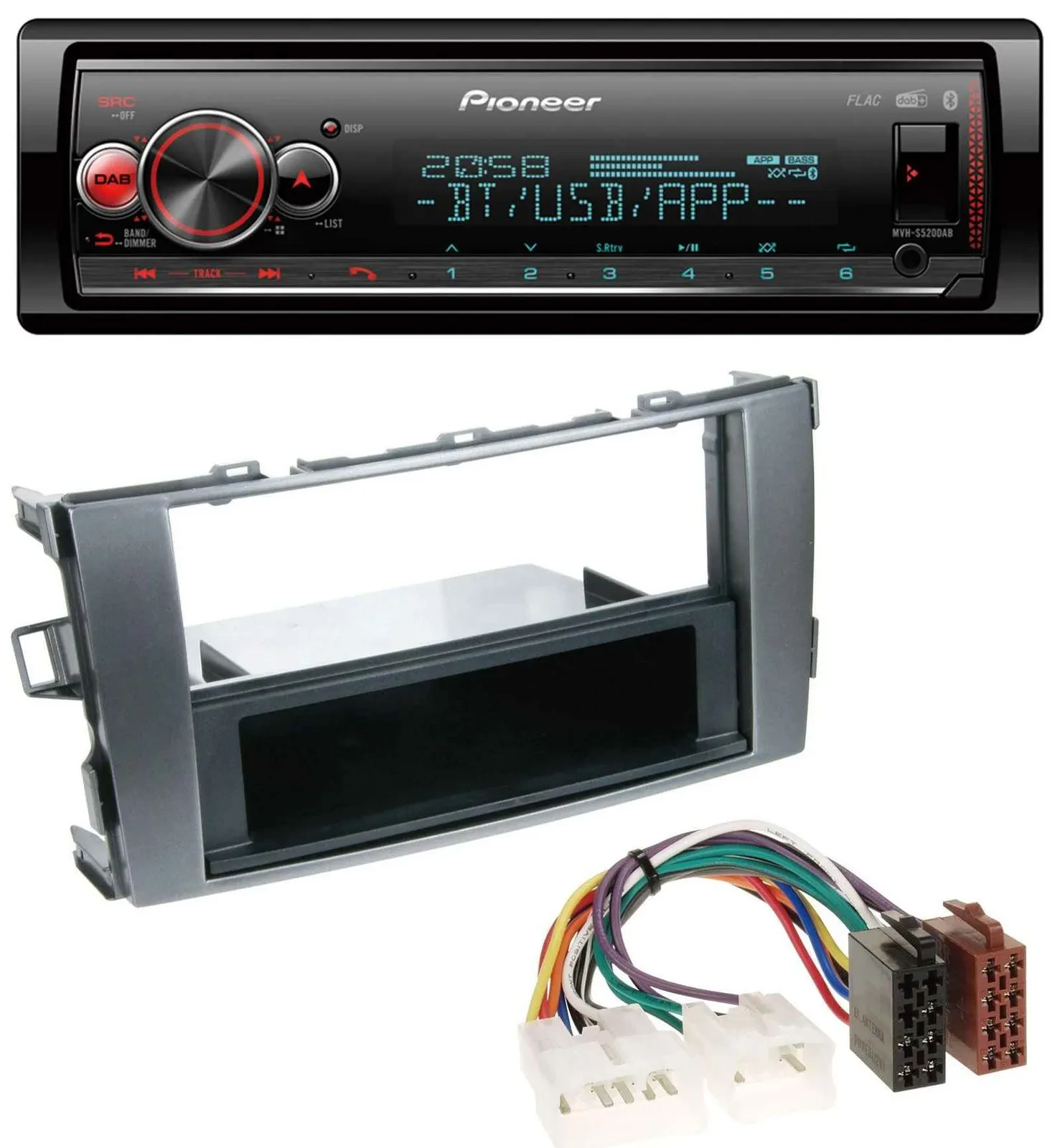 Автомагнитола Pioneer Bluetooth, USB, MP3, DAB для Toyota Auris 2007–2012, антрацит-серый