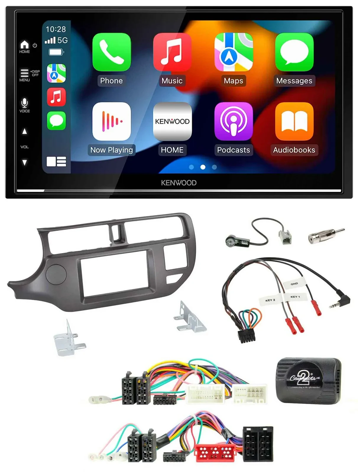 Kenwood DAB USB Bluetooth 2DIN Lenkrad Autoradio für Kia Rio 11-15 UB anthrazit