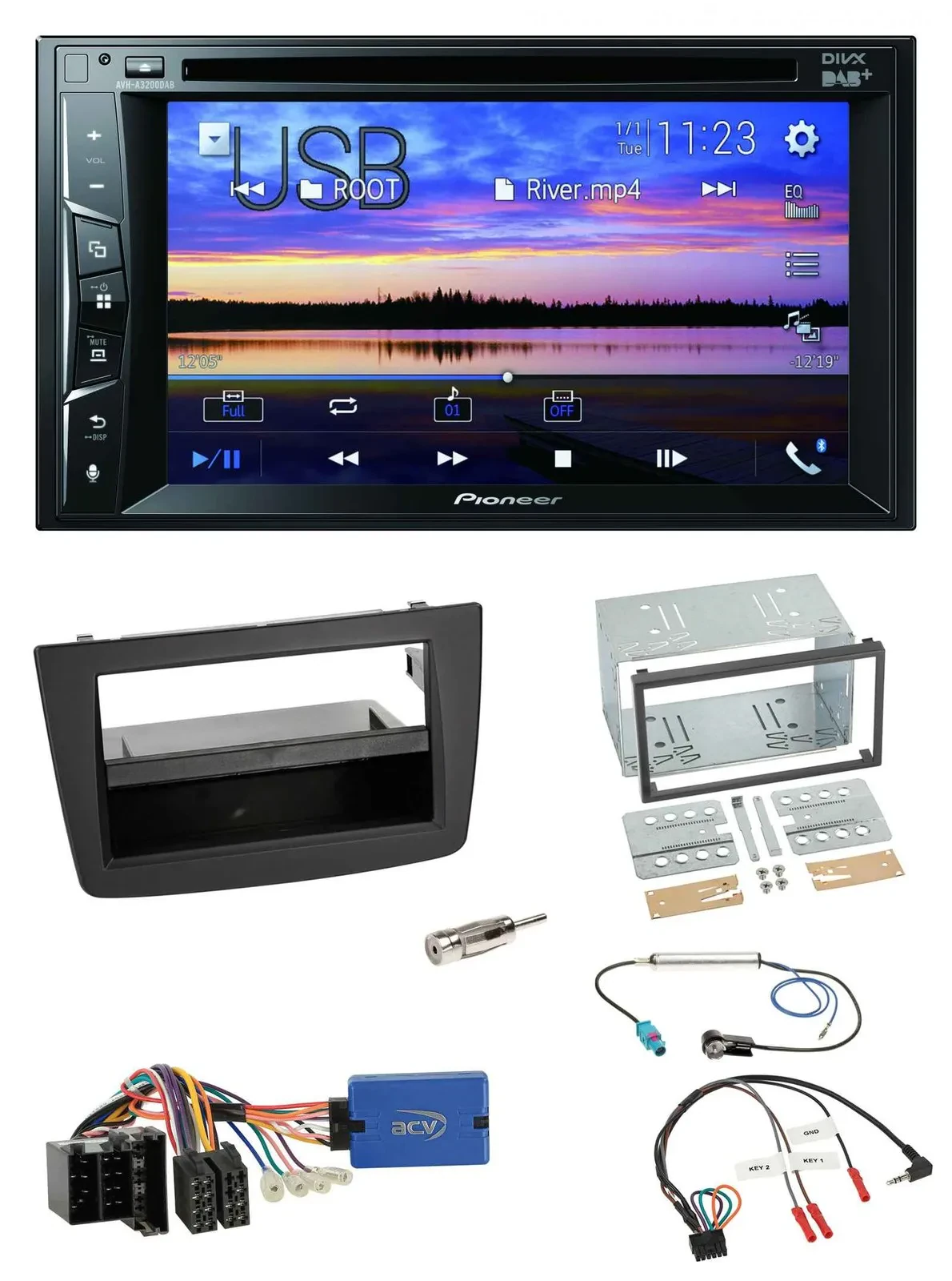 Автомагнитола для Alfa Romeo Mito Pioneer 2DIN, Bluetooth, USB, DVD, DAB, поддержка управления на руле