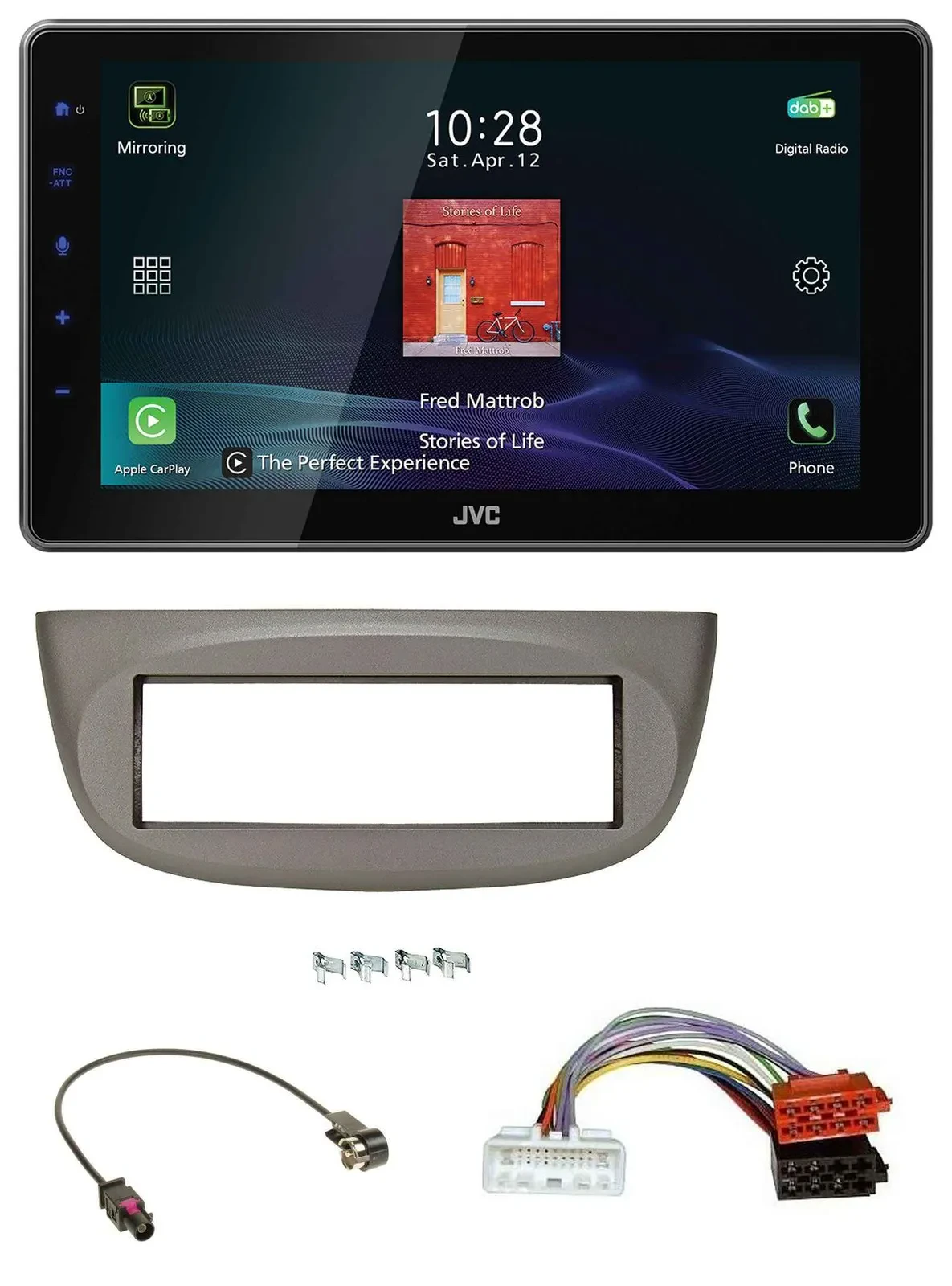 Автомагнитола для Renault Twingo (с 2015) JVC DAB, MP3, Bluetooth, USB, бежево-серая