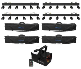 (4) Chauvet DJ Pinspot Bar DMX (24) Independant Pinspot Lights+Bags+LED Fogger