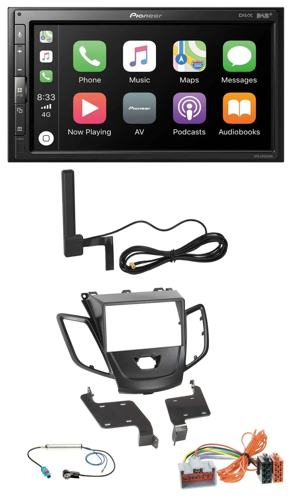 Pioneer USB 2DIN Bluetooth DAB MP3 Autoradio für Ford Fiesta 08-10 schwarz