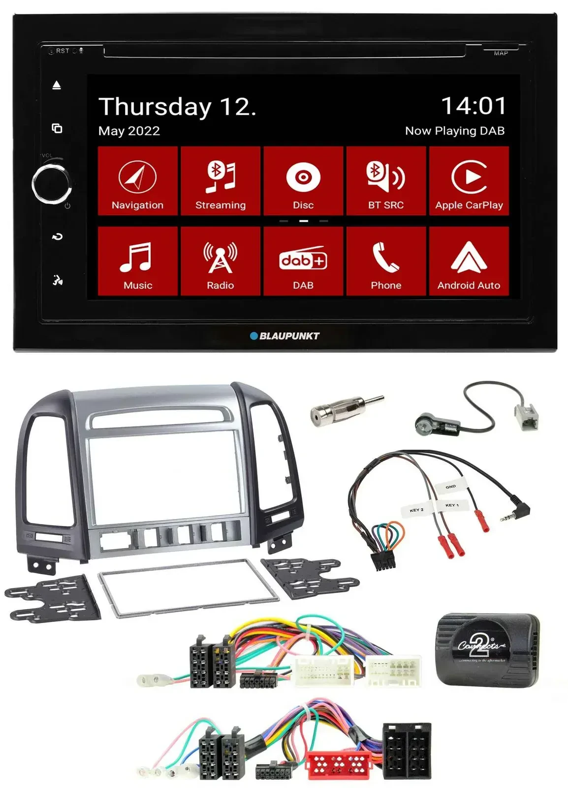 Blaupunkt 2DIN Lenkrad Bluetooth USB TMC DAB Navigation für Hyundai SantaFe 2010