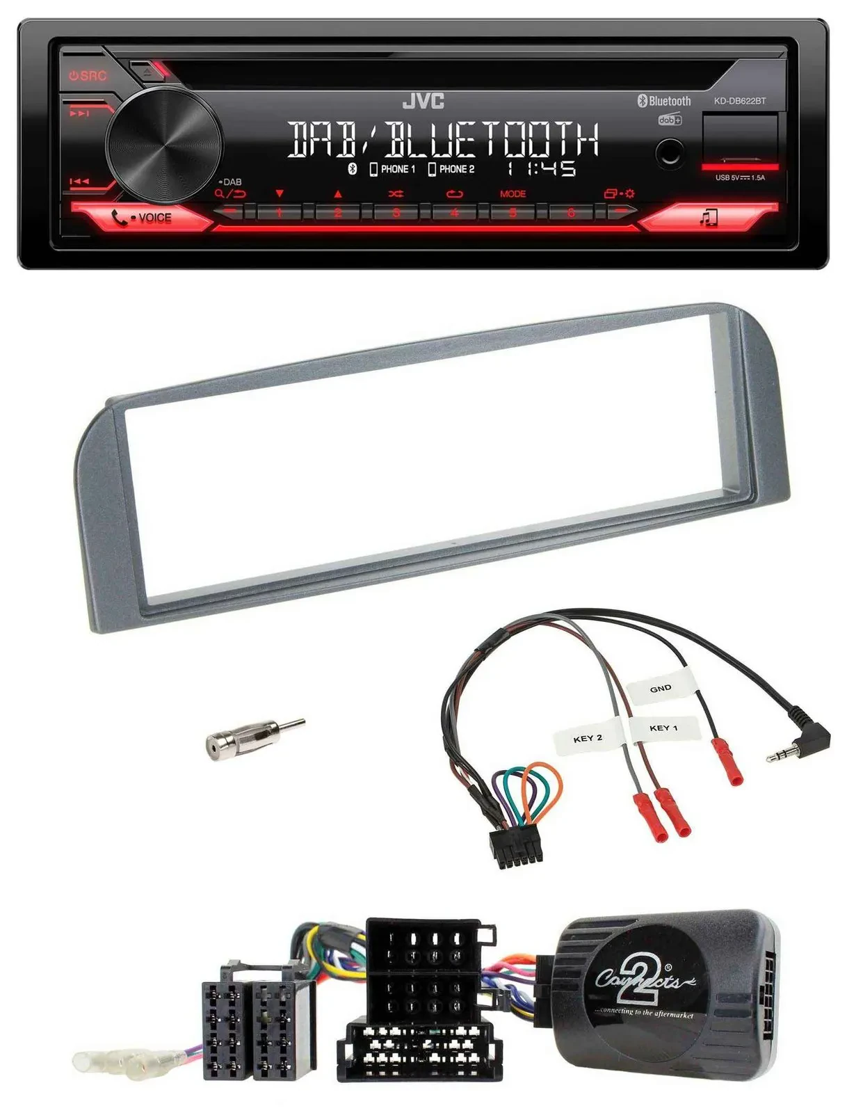 JVC CD DAB USB Bluetooth Lenkrad Autoradio für Alfa 147 GT 2007-2010 anthrazit