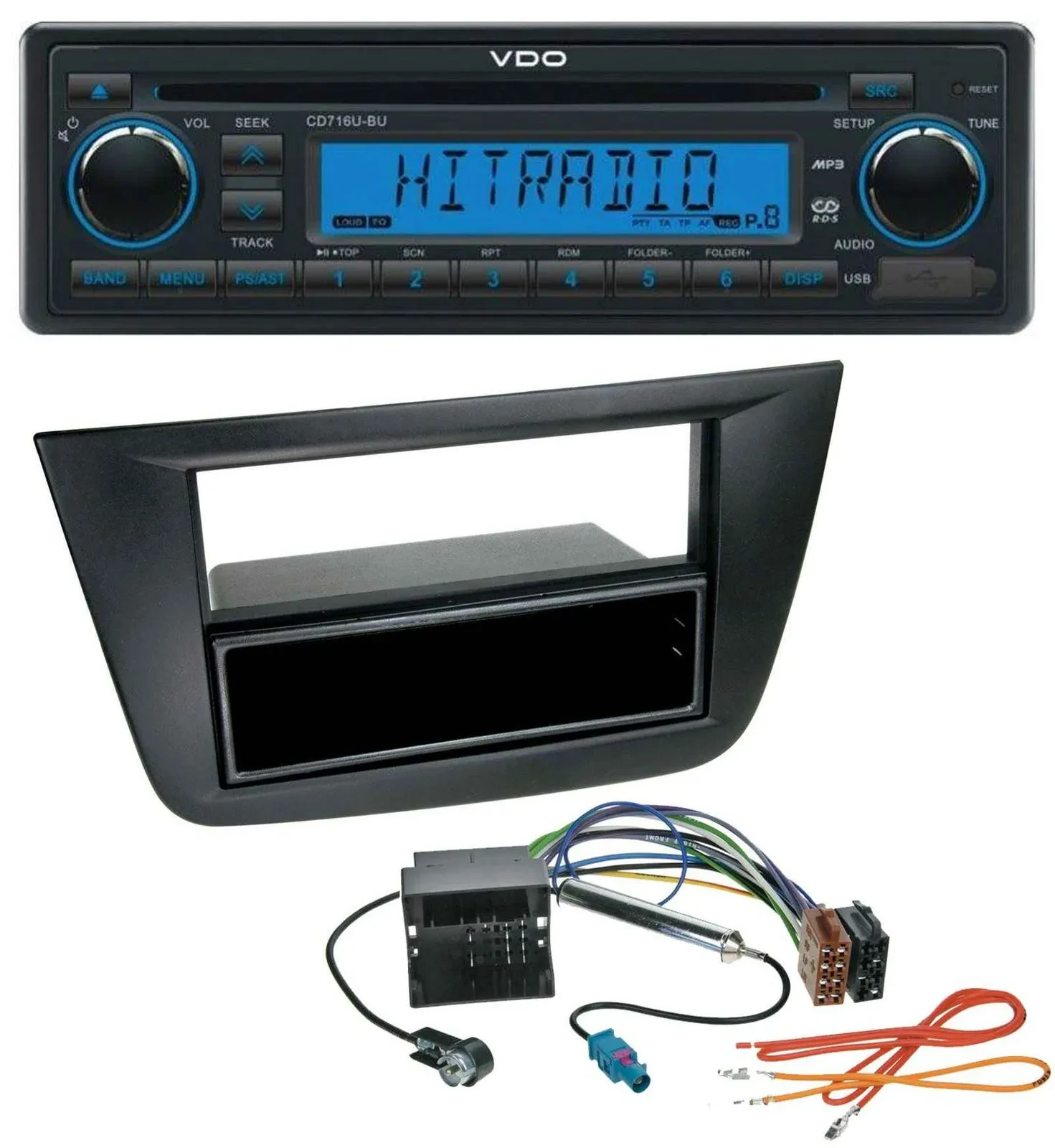 VDO AUX MP3 1DIN CD USB Autoradio für Seat Toledo Altea ab 05 schwarz