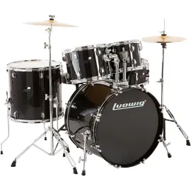 Ludwig Backbeat Complete 5-Piece Drum Set w/Hardware, Cymbals Black Sparkle