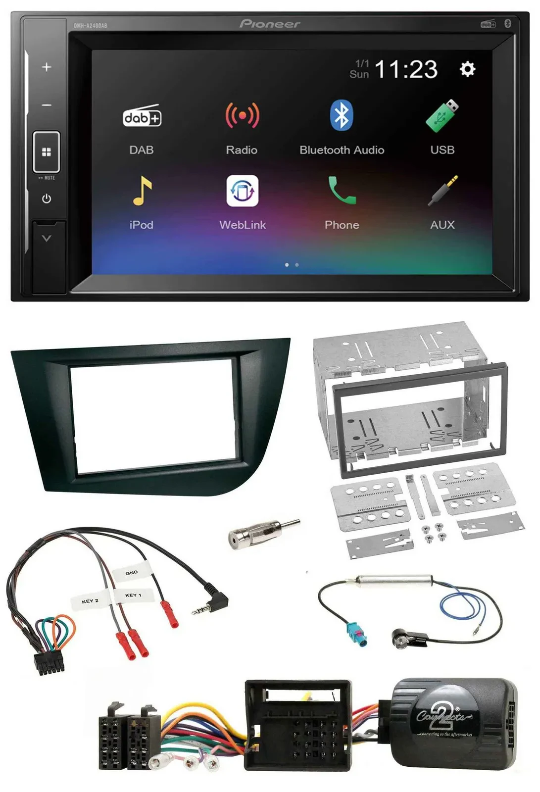 Pioneer DAB Lenkrad 2DIN Bluetooth USB Autoradio für Seat Leon 2005-2009 schwarz