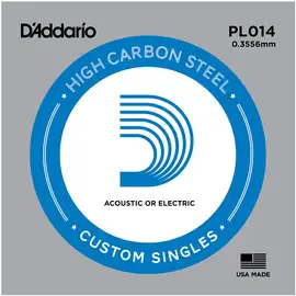 Струна для акустической и электрогитары D'Addario PL014 High Carbon Steel Custom Singles, сталь, калибр 14