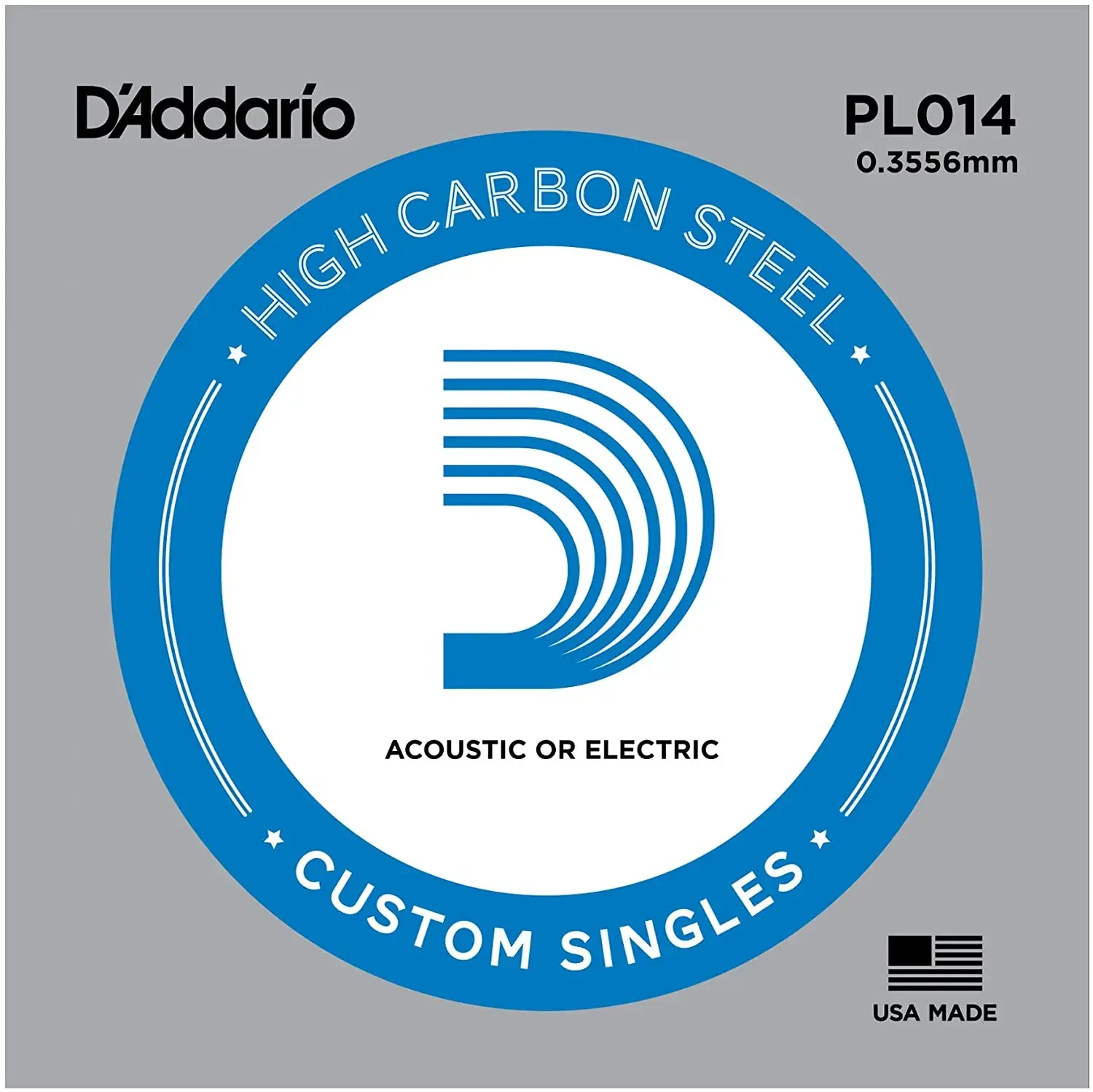 Струна для акустической и электрогитары D'Addario PL014 High Carbon Steel Custom Singles, сталь, калибр 14
