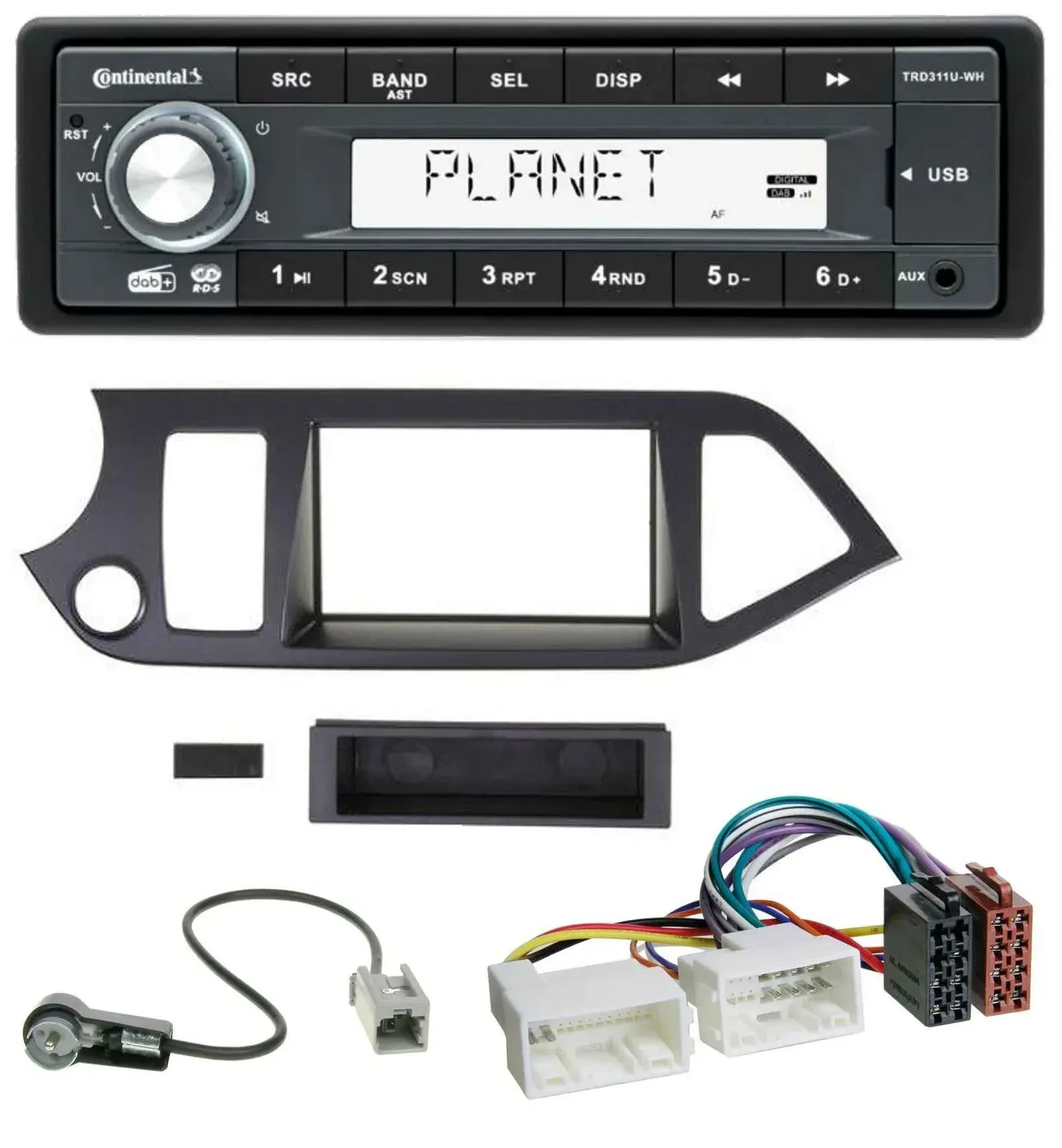 Автомагнитола Continental 1DIN MP3 USB AUX DAB для Kia Picanto с 2011 совместима с Start-Stop