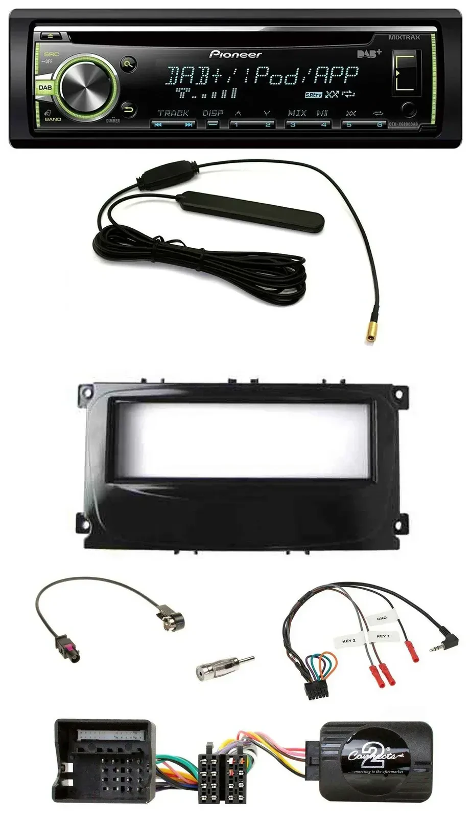 Автомагнитола для Ford Mondeo 2007–2014, S-Max Pioneer MP3 USB CD DAB с поддержкой кнопок на руле, черный глянец