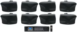 8 Rockville WET-44 PRO Dual 4" 4-Way Swivel 70V Commercial Speakers in Black+Amp