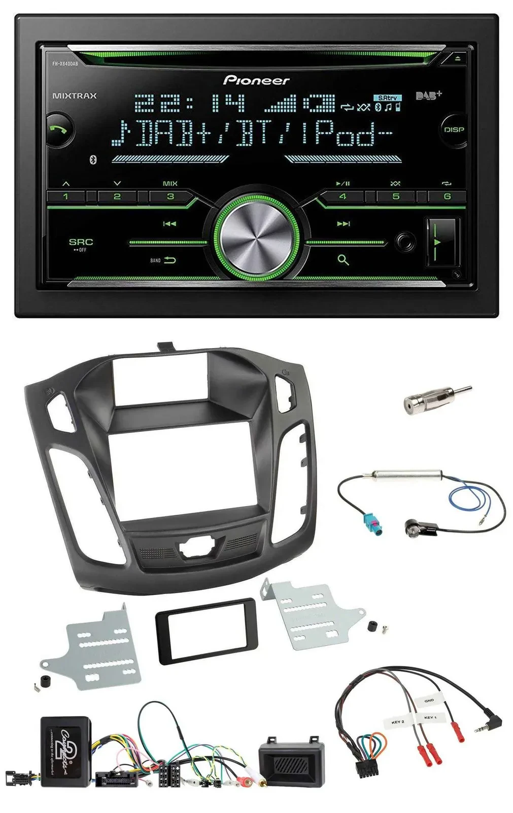 Автомагнитола для Ford Focus 2011–2014 Pioneer 2DIN, Bluetooth, DAB, USB, CD