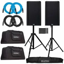 QSC K12.2 K2 Series 2-Way 12" Powered Active Speakers Pair w Totes & Stands