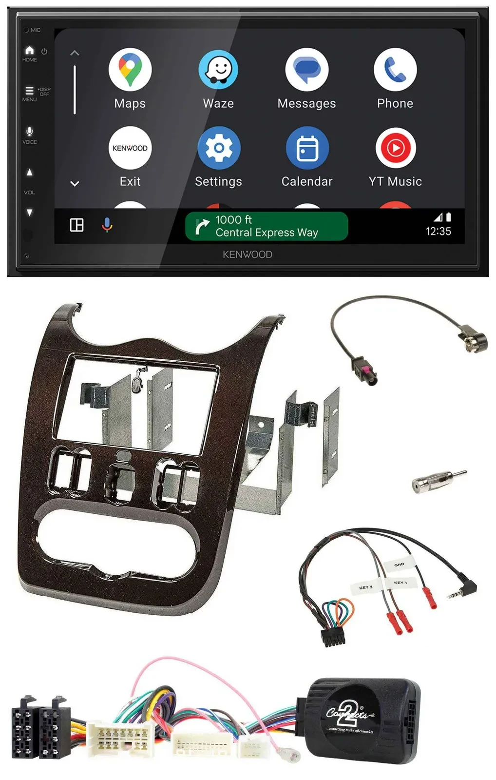 Автомагнитола Kenwood 2DIN DAB, Bluetooth, USB, для Dacia (с 2012), темно-коричневый, поддержка управления на руле