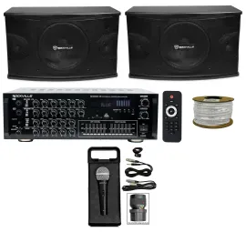 2) Rockville 10" 3-Way 1200w Karaoke Speakers+Powered Mixer w/Bluetooth+Mic