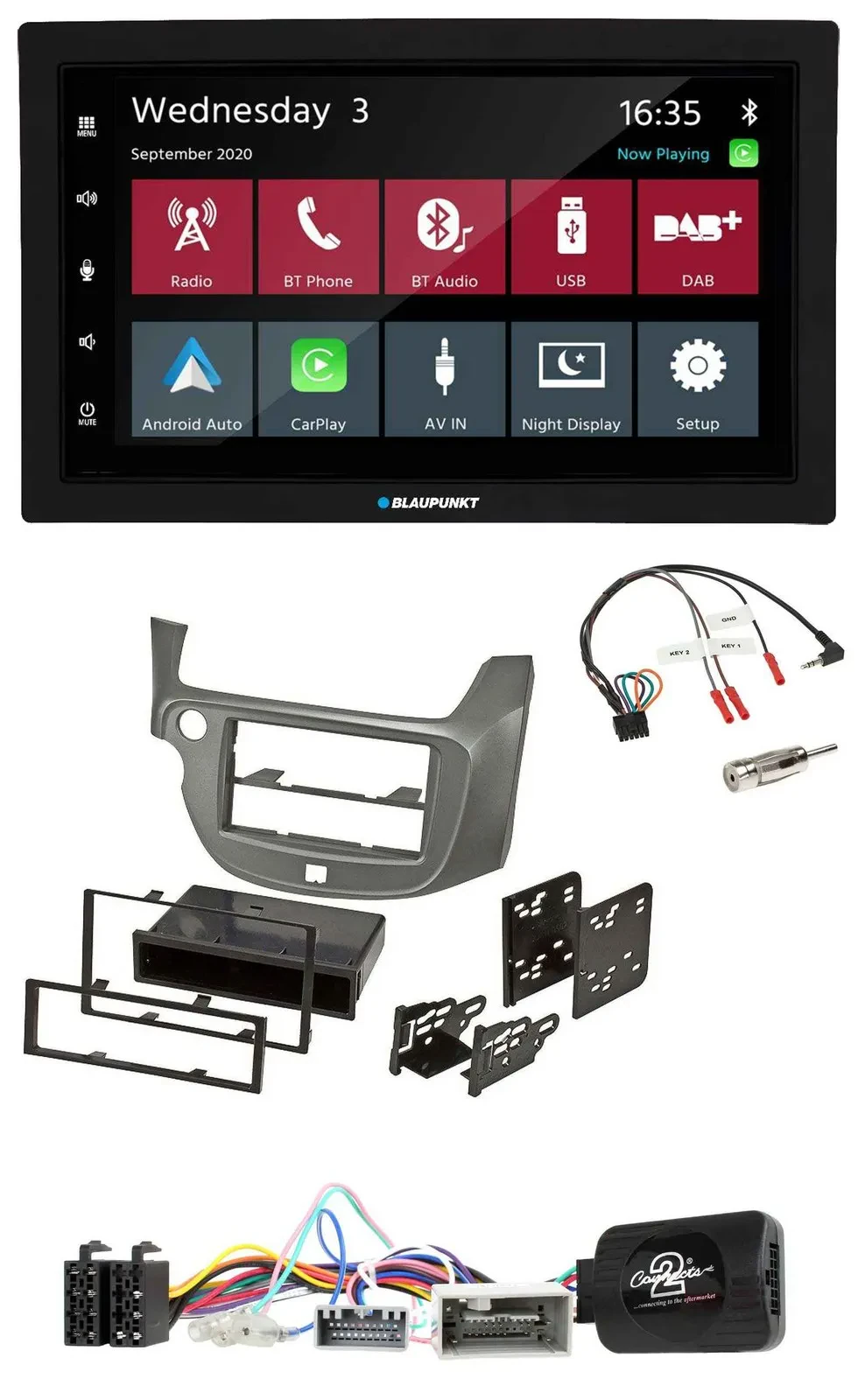 Blaupunkt 2DIN Lenkrad USB Bluetooth DAB Autoradio für Honda Jazz ab 2014 silber