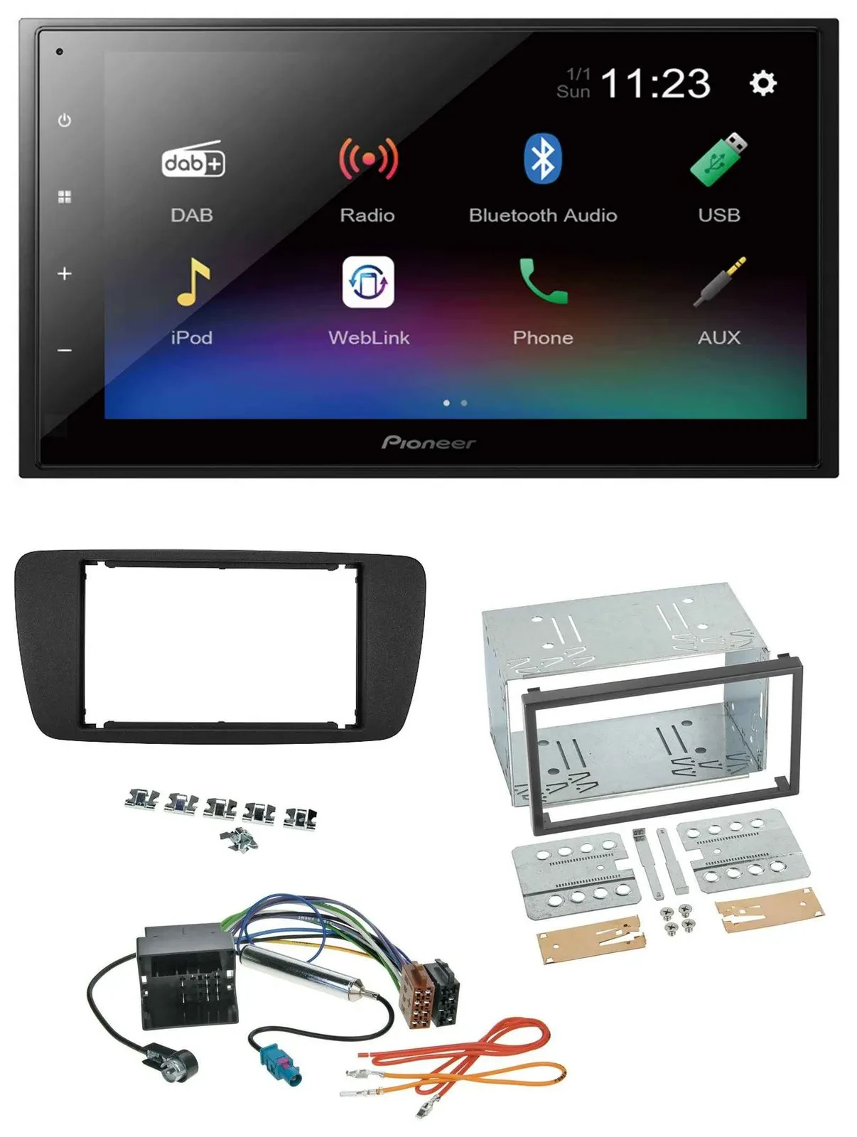 Автомагнитола Pioneer 2DIN USB Bluetooth DAB MP3, черный, для Seat Ibiza (с 2008)