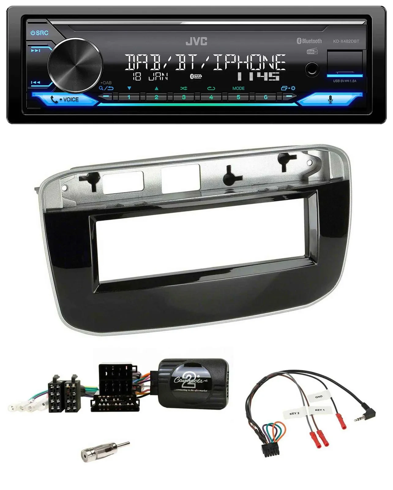 JVC Bluetooth DAB USB Lenkrad Autoradio für Fiat Punto Punto Evo ab 2009