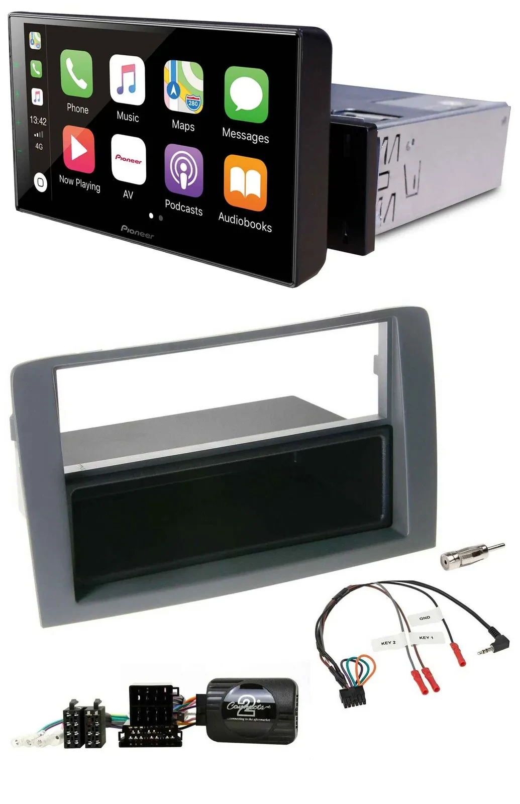 Pioneer Bluetooth Lenkrad DAB USB Autoradio für Fiat Idea 2006-2011 grau