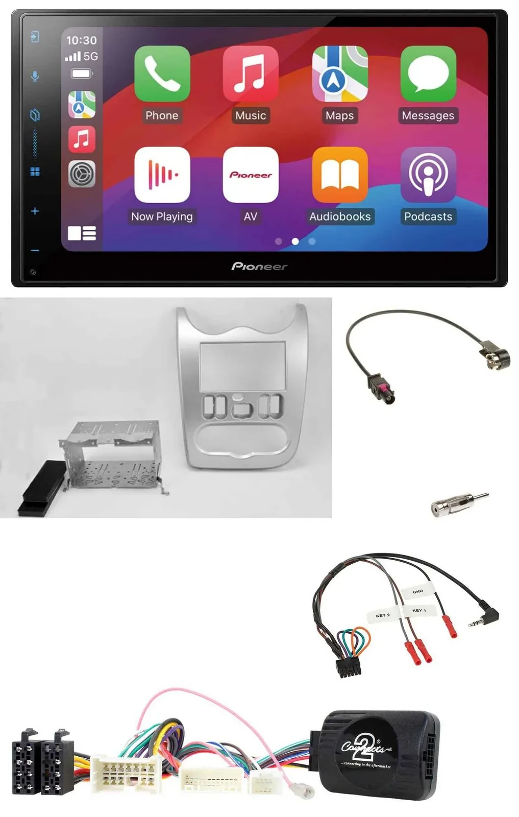 Pioneer DAB USB Lenkrad Bluetooth 2DIN Autoradio für Dacia ab 2012 hellsilber