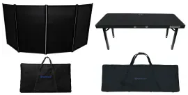 Rockville RFAAC Black Facade Booth+Travel Bag+Scrim+Foldable Adjustable DJ Table