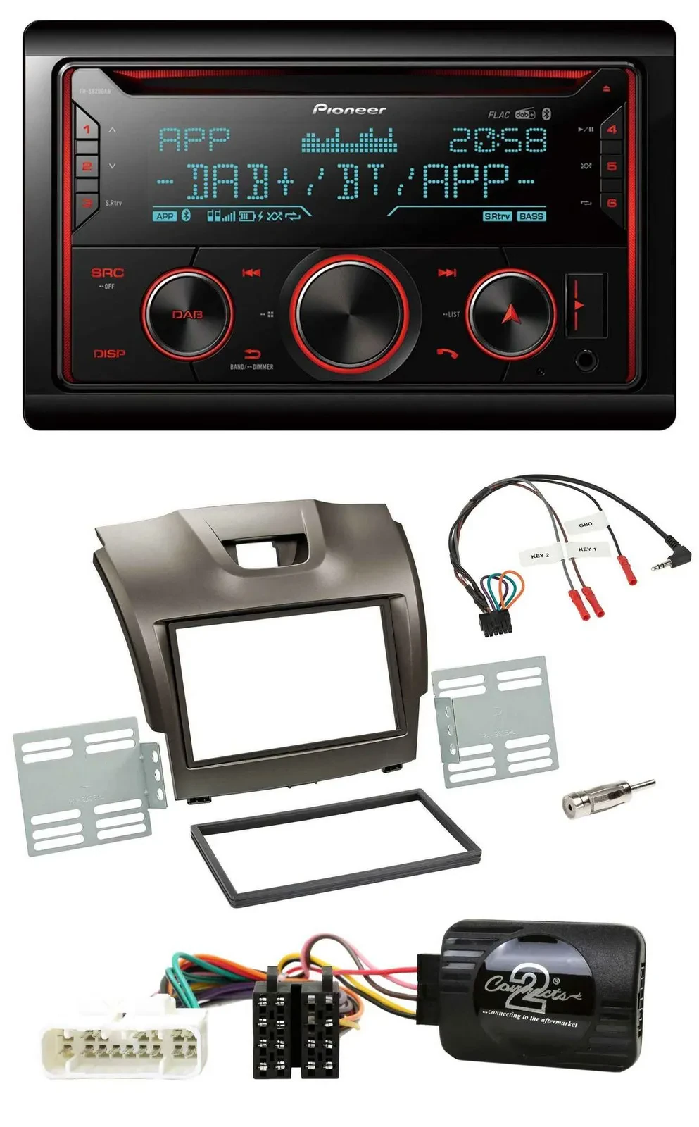 Pioneer 2DIN DAB Lenkrad Bluetooth USB CD Autoradio für Isuzu D-Max ab 2012 grau