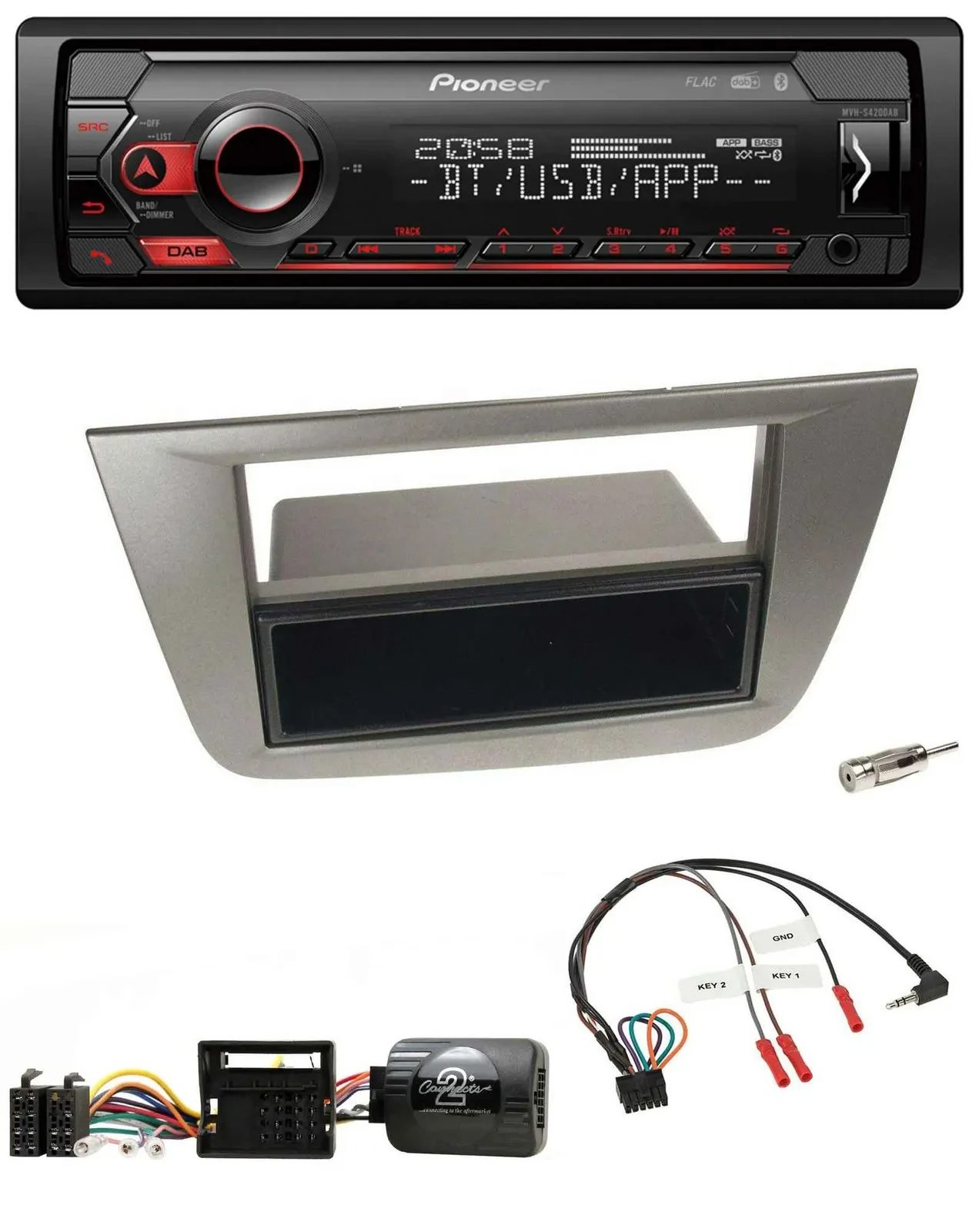 Автомагнитола Pioneer Bluetooth, DAB, USB для Seat Toledo/Altea (2004–2009), антрацит