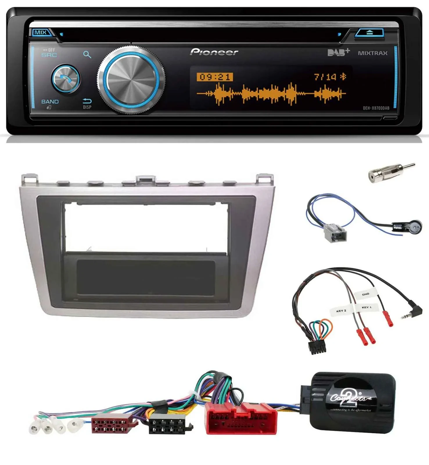 Автомагнитола для Mazda 6 (2008–2012) Pioneer DAB, USB, CD, Bluetooth, серебристый/чёрный
