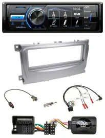 Автомагнитола JVC Bluetooth, USB, DAB серебристая для Ford Galaxy, C‑Max (с 2007) и Focus