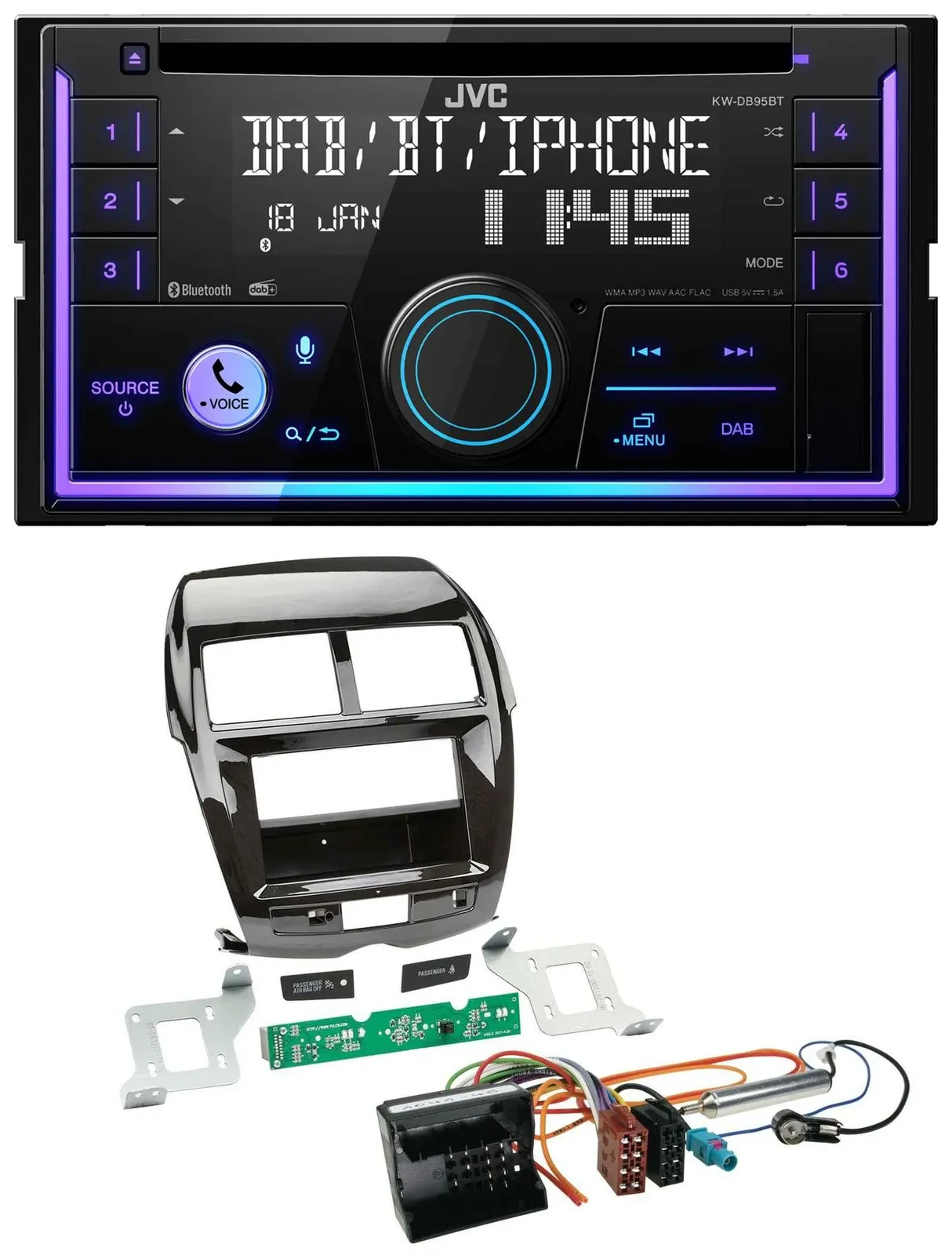 Автомагнитола для Citroen C4, Mitsubishi ASX, Peugeot JVC 2DIN, DAB, Bluetooth, CD, USB, MP3