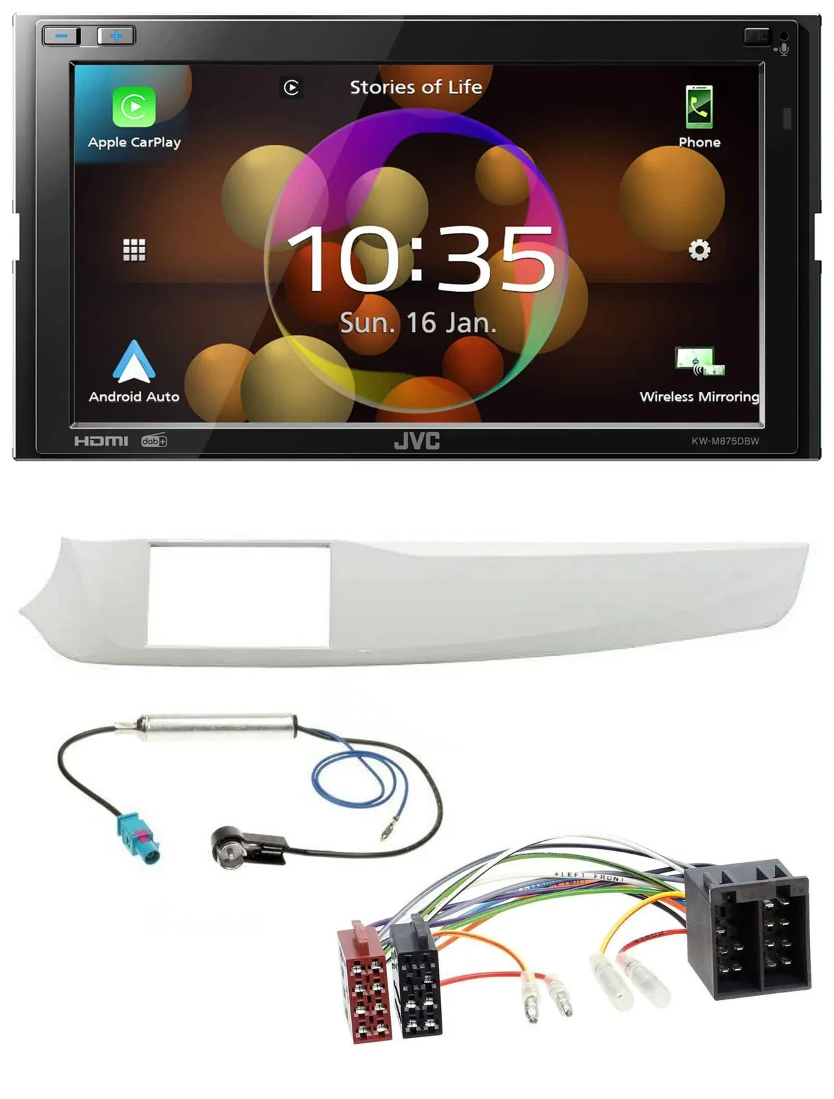 JVC DAB MP3 2DIN Bluetooth USB Autoradio für Alfa Romeo Giulietta 2010-2013 weiß