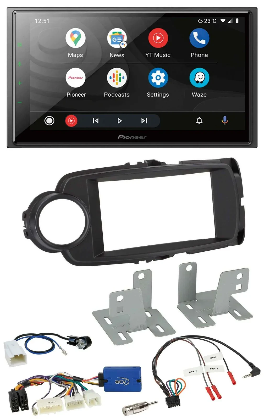 Автомагнитола Pioneer 2-DIN, DAB, Bluetooth, USB, для Toyota Yaris (с 2014), черный, поддержка кнопок на руле