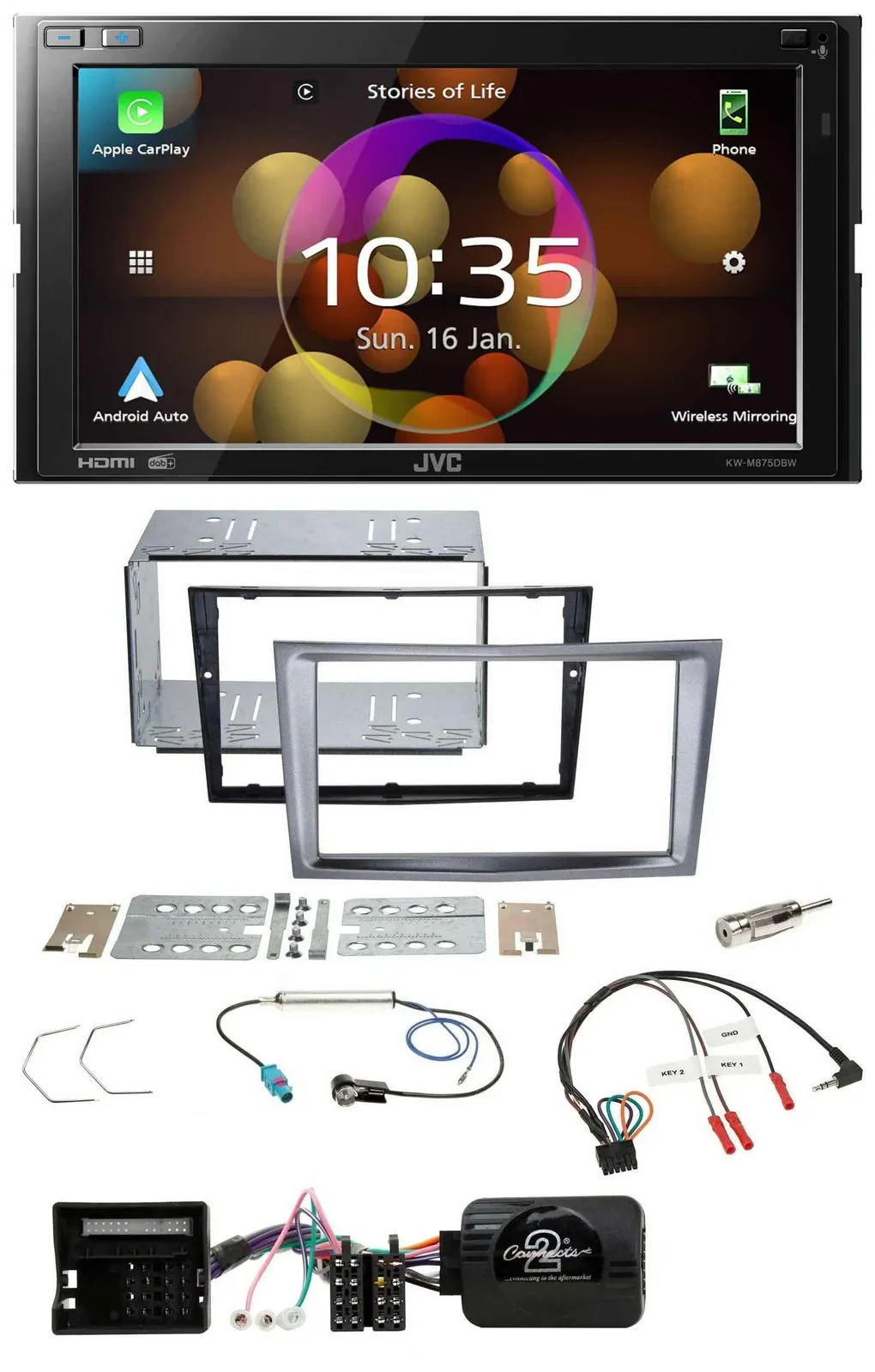 Автомагнитола JVC 2DIN DAB, Bluetooth, USB для Opel Antara / Astra H / Zafira B