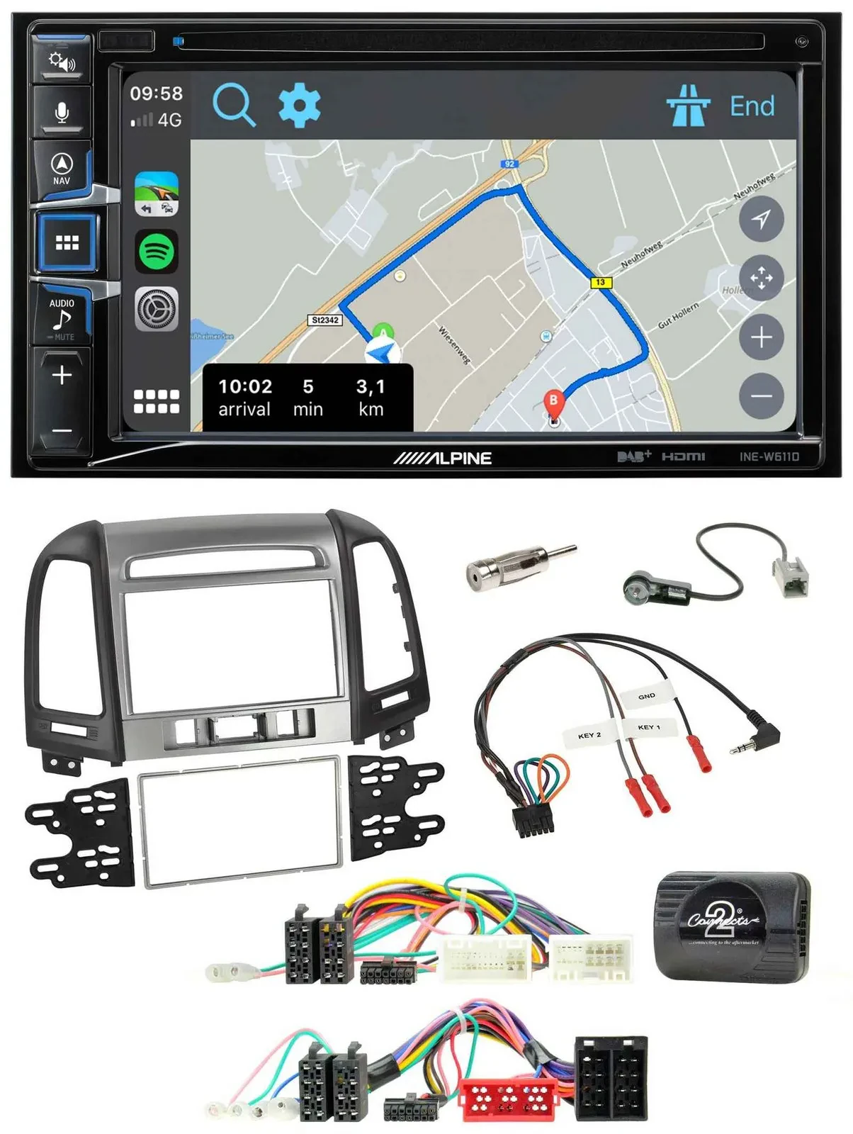 Alpine DAB TMC Bluetooth 2DIN USB Lenkrad Navigation für Hyundai Santa Fe 10-12