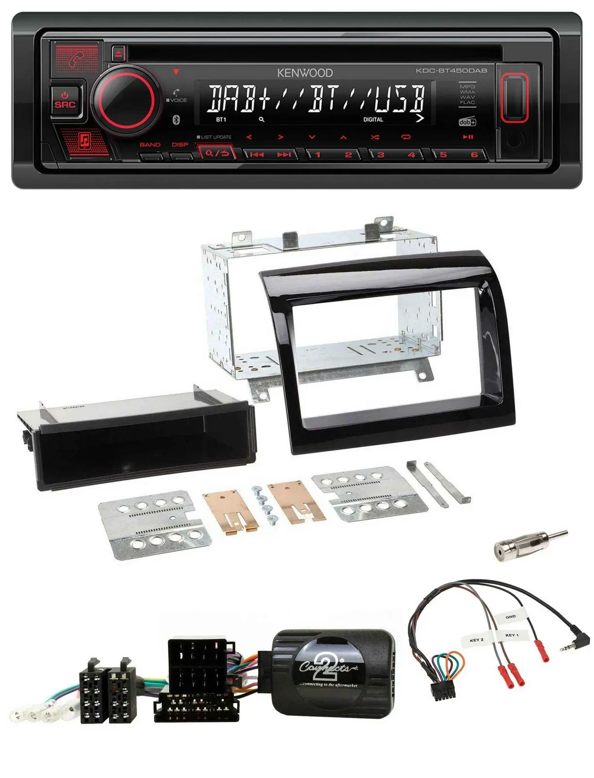 Kenwood Lenkrad CD USB Bluetooth DAB Autoradio für Fiat Ducato 12-15 piano schwa