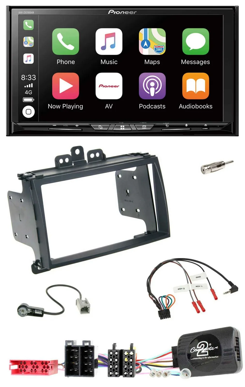 Автомагнитола Pioneer 2-DIN USB DAB DVD Bluetooth для Hyundai i20 (2009–2012), черная, поддержка кнопок на руле