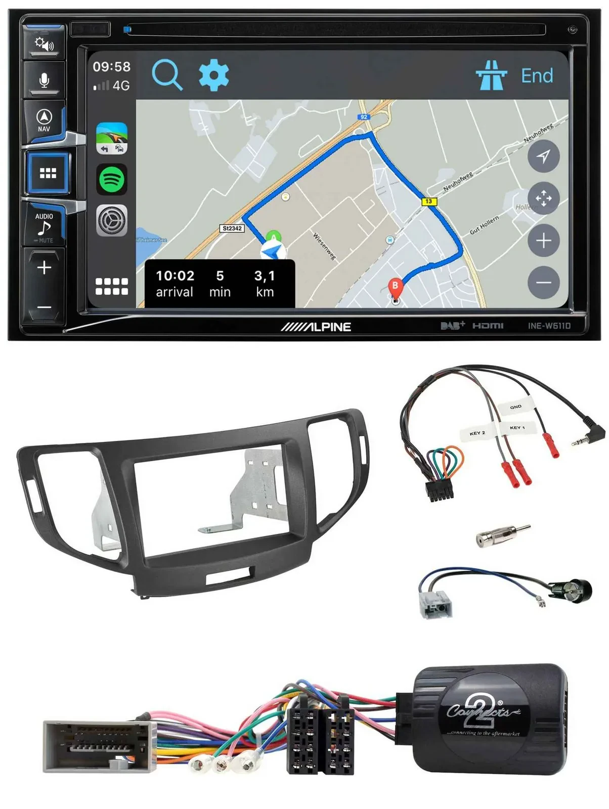 Alpine DAB TMC Bluetooth 2DIN USB Lenkrad Navigation für Honda Accord 2008-2015