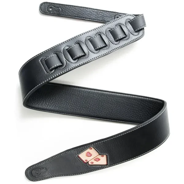 Fame Premium Leder Gitarrengurt 135cm 65mm Schwarz Red Aces Grafik