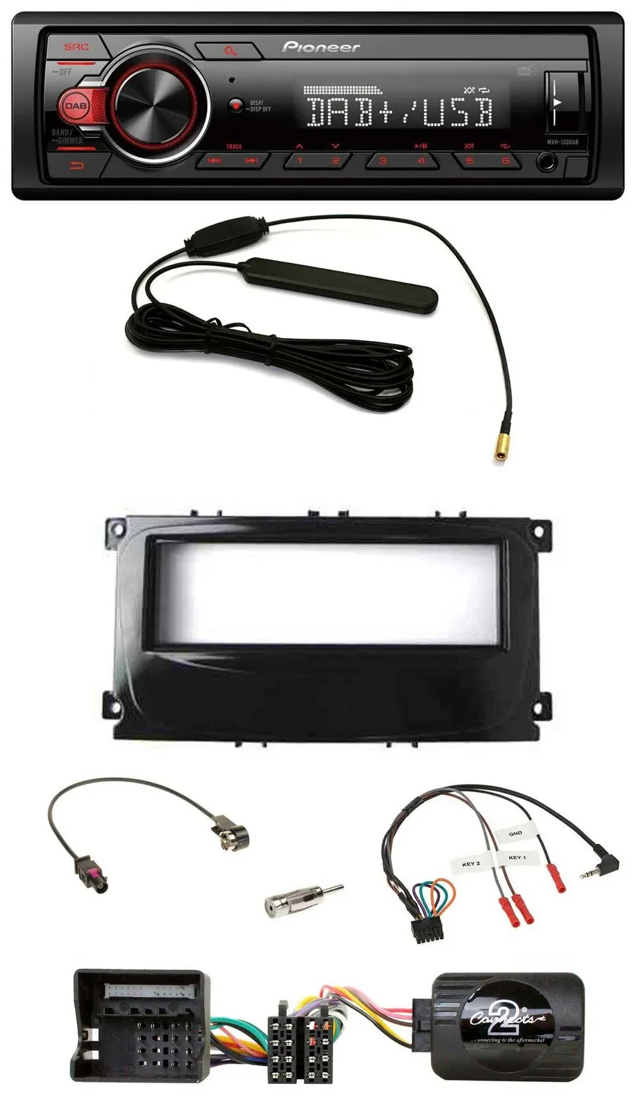 Автомагнитола для Ford Mondeo 2007–2014 и S-Max Pioneer 1-DIN, DAB, USB, MP3, черный глянец