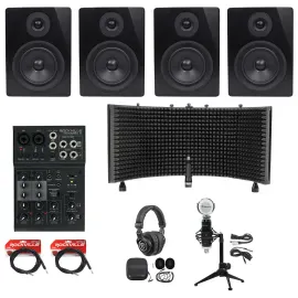 Rockville Recording Starter Kit w/Monitors+Mixer+Mic+Headphones+Shield+Cables