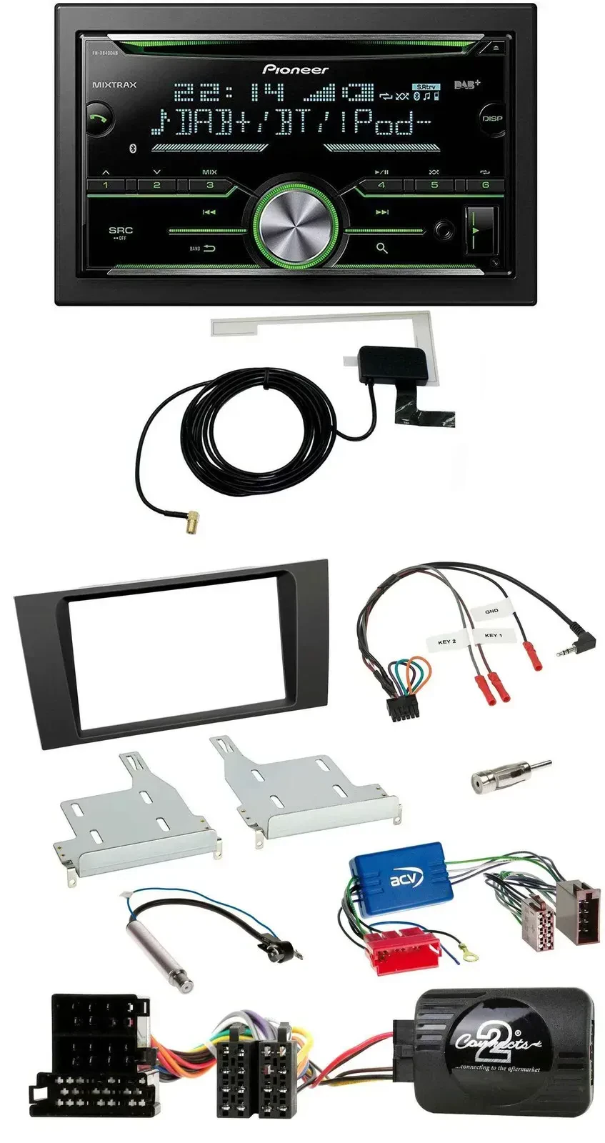 Автомагнитола Pioneer 2DIN, CD, USB, Bluetooth, DAB, для Audi A4 1999–2001, поддержка кнопок на руле, для активной системы