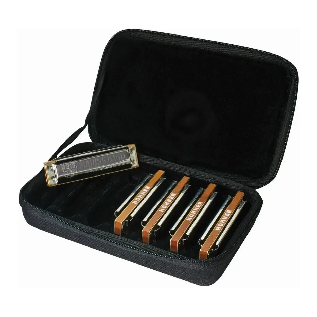 Hohner MBC Marine Band Harmonica 5 Pack with Case for DJ Equipment