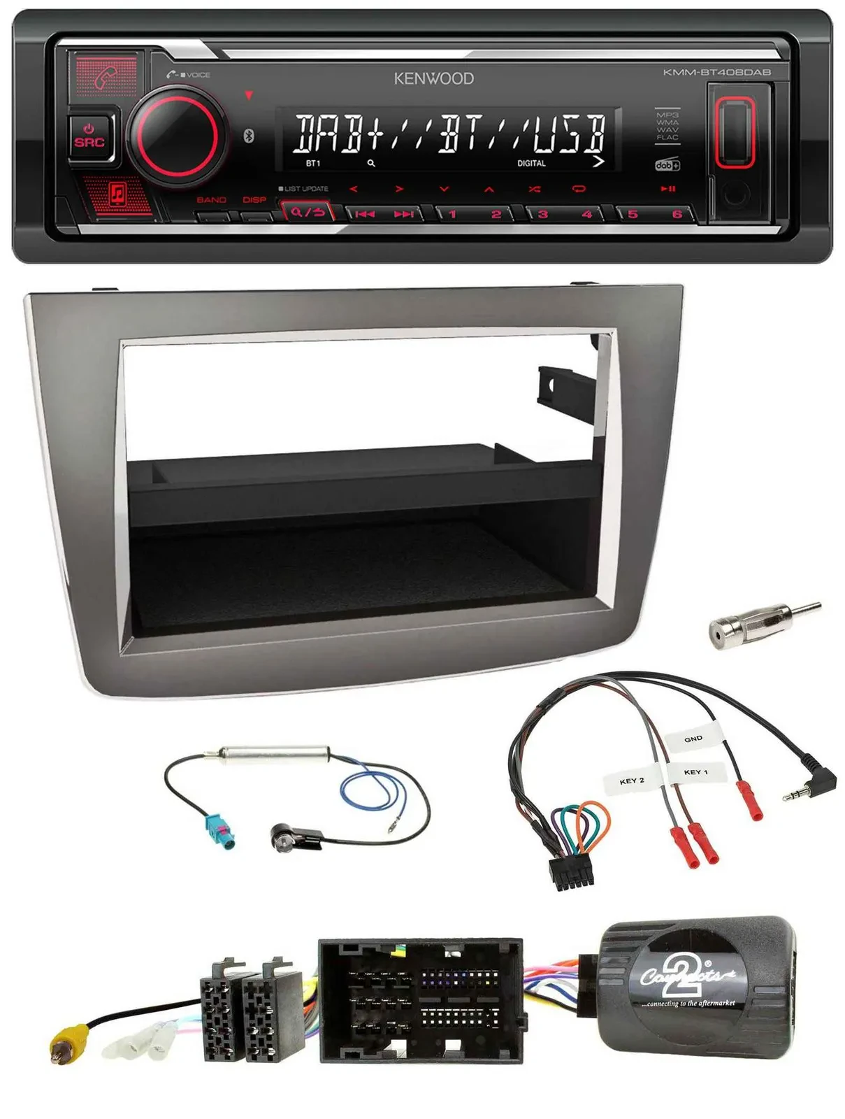 Kenwood Lenkrad Bluetooth USB DAB Autoradio für Alfa Mito 2014-2018 955 silber