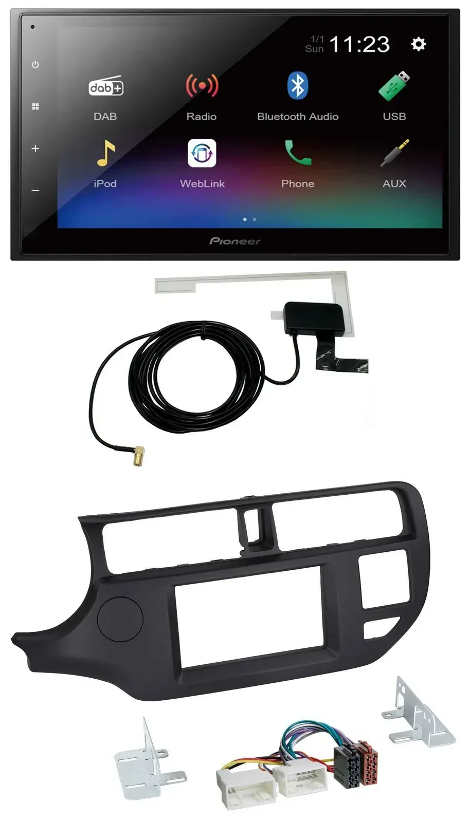 Автомагнитола для Kia Rio (2011–2014, UB) Pioneer 2DIN, DAB, MP3, Bluetooth, USB, черная