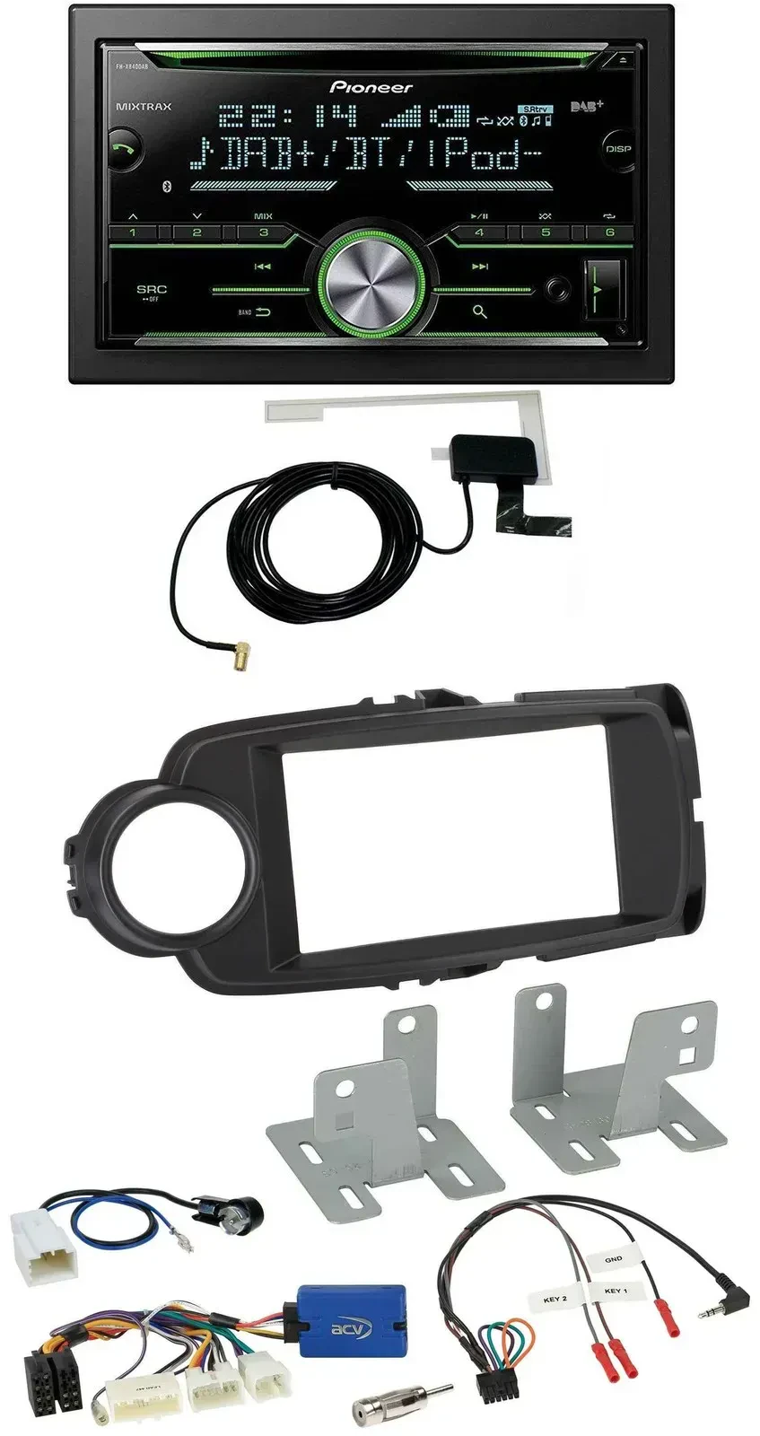 Pioneer CD USB Lenkrad Bluetooth 2DIN DAB Autoradio für Toyota Yaris ab 2014 sch