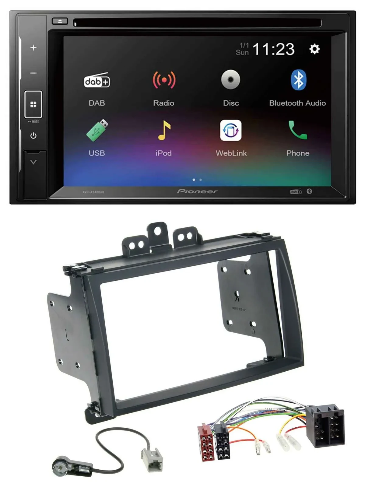 Pioneer Bluetooth MP3 USB 2DIN DAB DVD Autoradio für Hyundai i20 09-12 schwarz