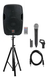 Rockville BPA10 10" Powered Active DJ PA Speaker w/ Samson Wireless Mic+Clip