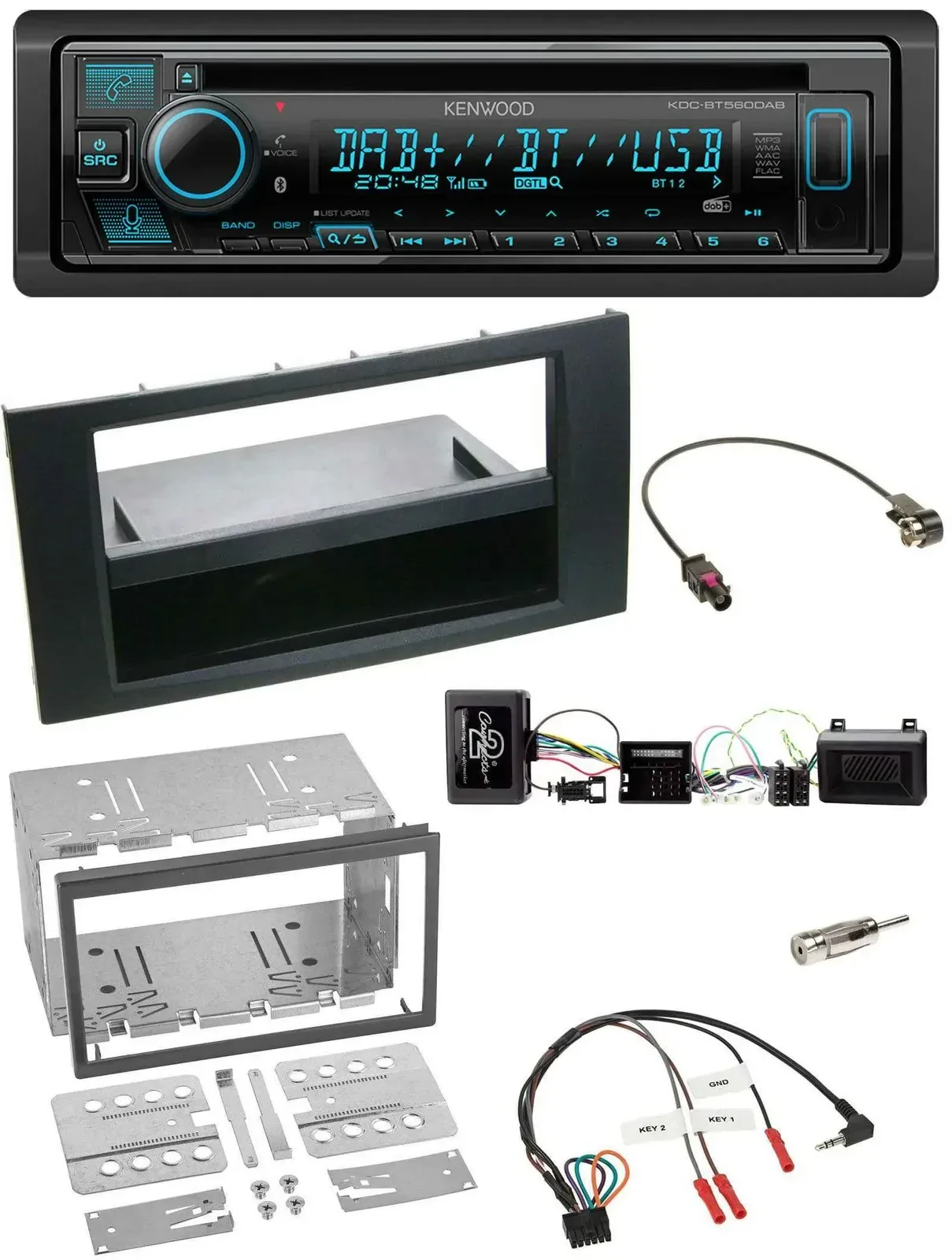 Автомагнитола Kenwood Bluetooth DAB CD USB для Ford Kuga 2008–2012, совместимая с кнопками на руле, черная