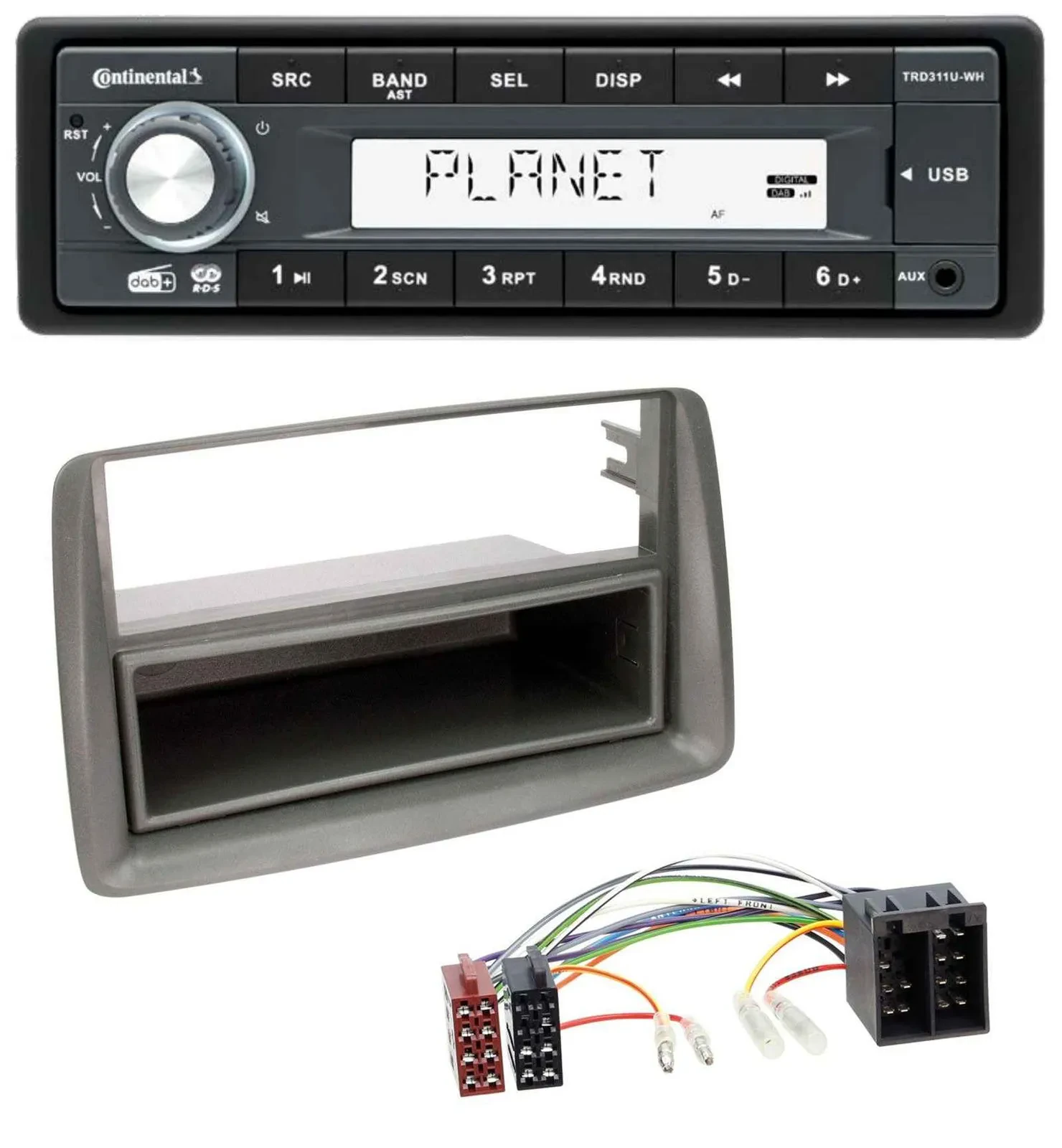 Автомагнитола для Fiat Panda (169, 2003–2012) Continental 1-DIN MP3 AUX USB DAB серый